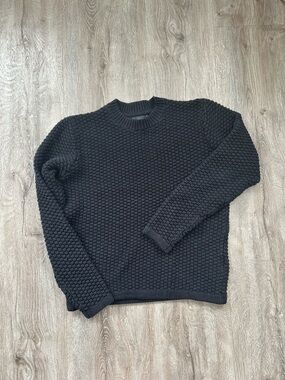 Black Knit Textured Crewneck Sweater 100% Cotton